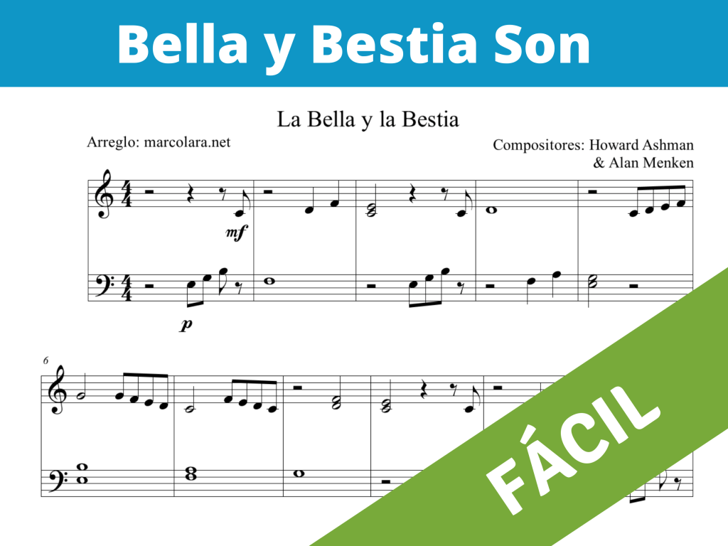 La Bella y la Bestia - Partitura de Piano - Letra De La Bella Y La Bestia