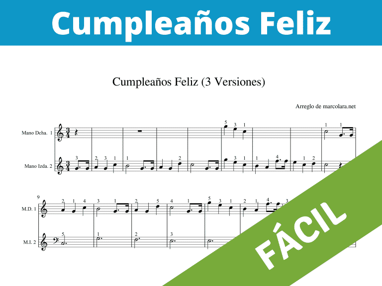 Cumpleaños Feliz Partitura 3 Versiones Para Principiantes